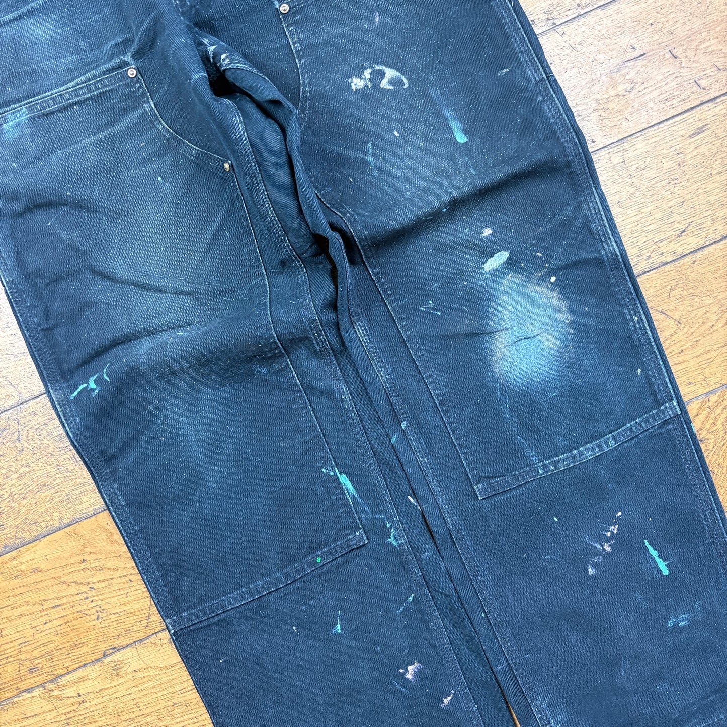 Vintage Carhartt Black Double Knee Workwear Carpenter Baggy Trousers - 36