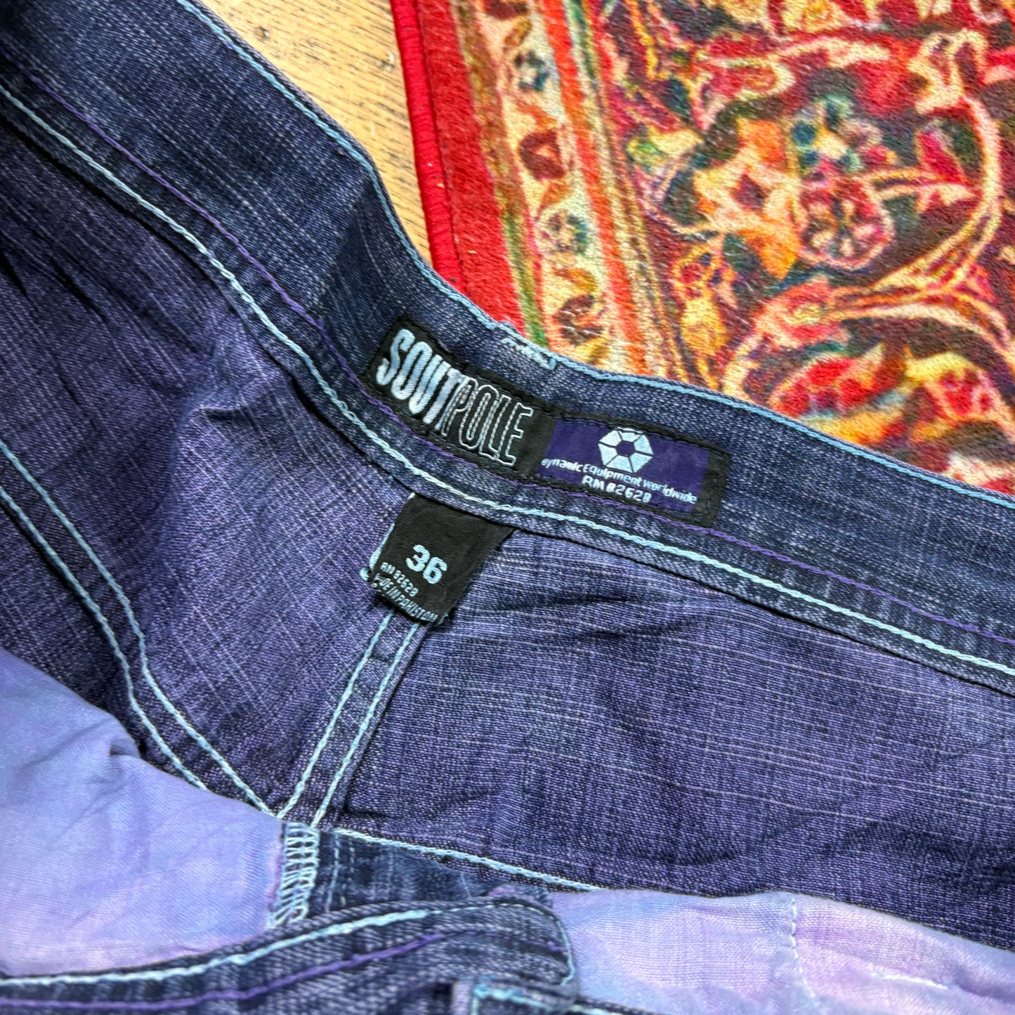Vintage Southpole Blue Purple Embroidered Y2K Hip Hop Baggy Jeans - 38