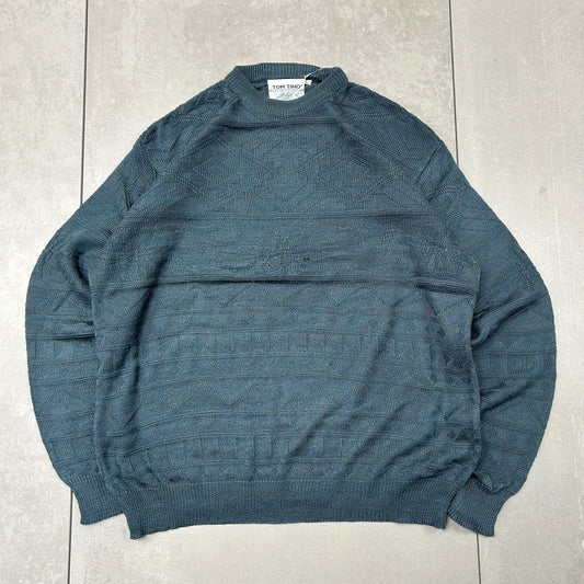 Vintage Italian Green Pattern Chunky Knit Jumper - XL
