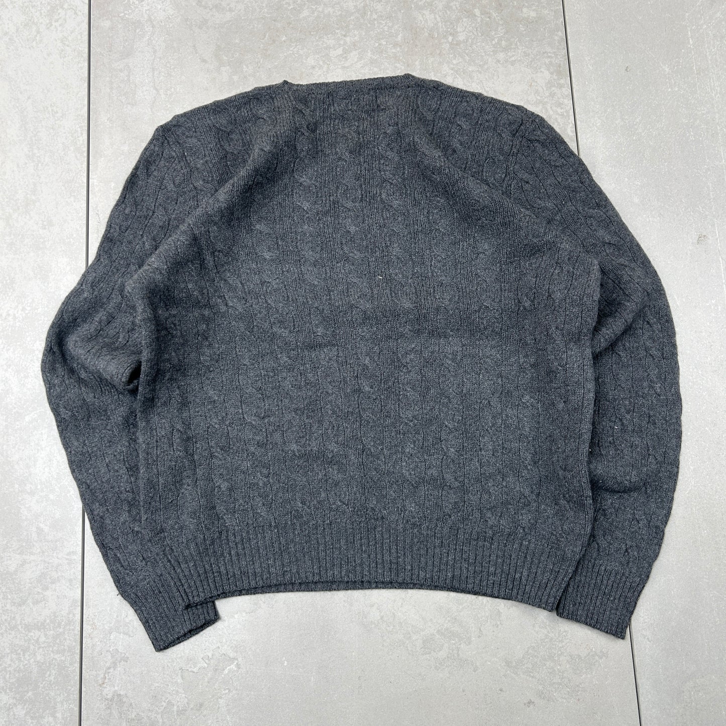 Vintage Ralph Lauren Cable Grey Knit Jumper - L