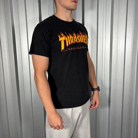 Thrasher Black Flames Skate Graphic T-Shirt - S