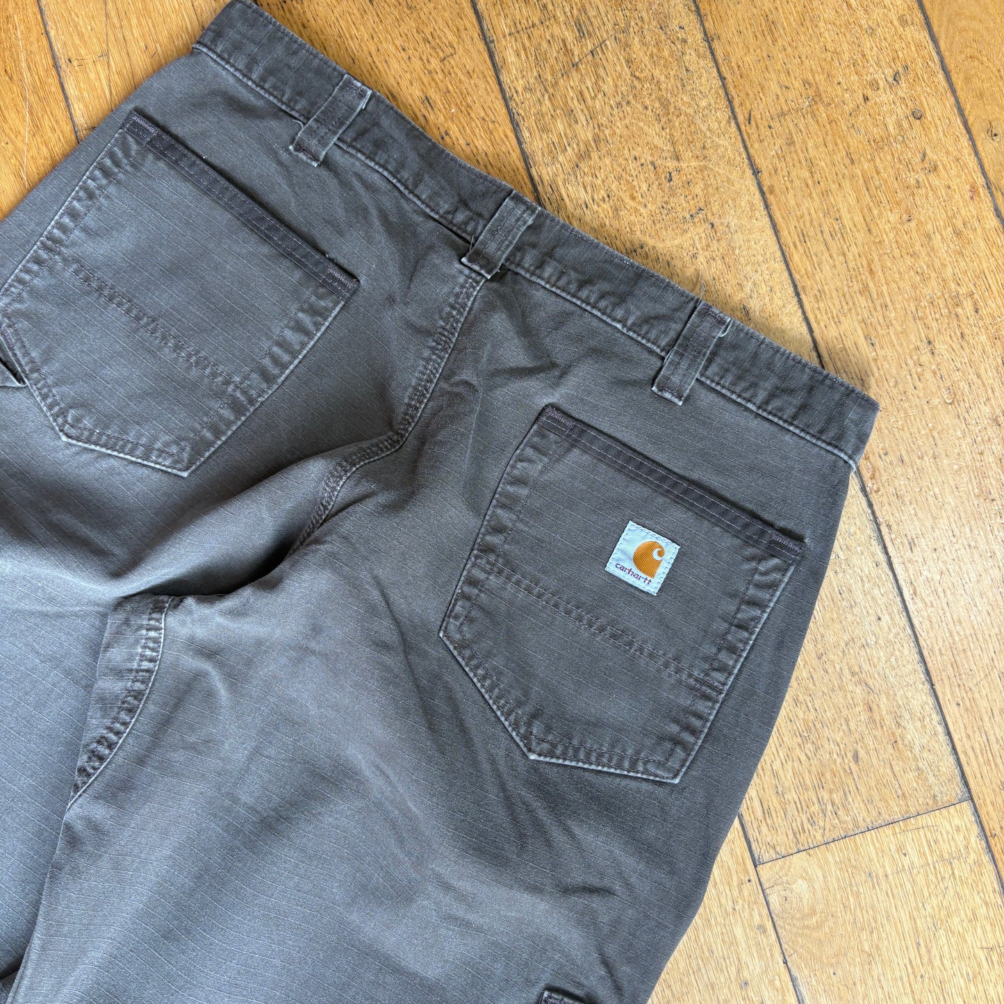 Vintage Carhartt Brown Grey Double Knee Workwear Carpenter Baggy Trousers - 36