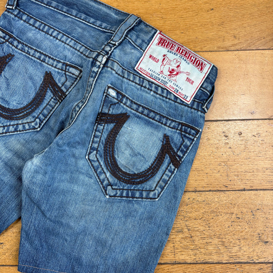Vintage True Religion Blue Embroidered Y2K Shorts Jorts - 32