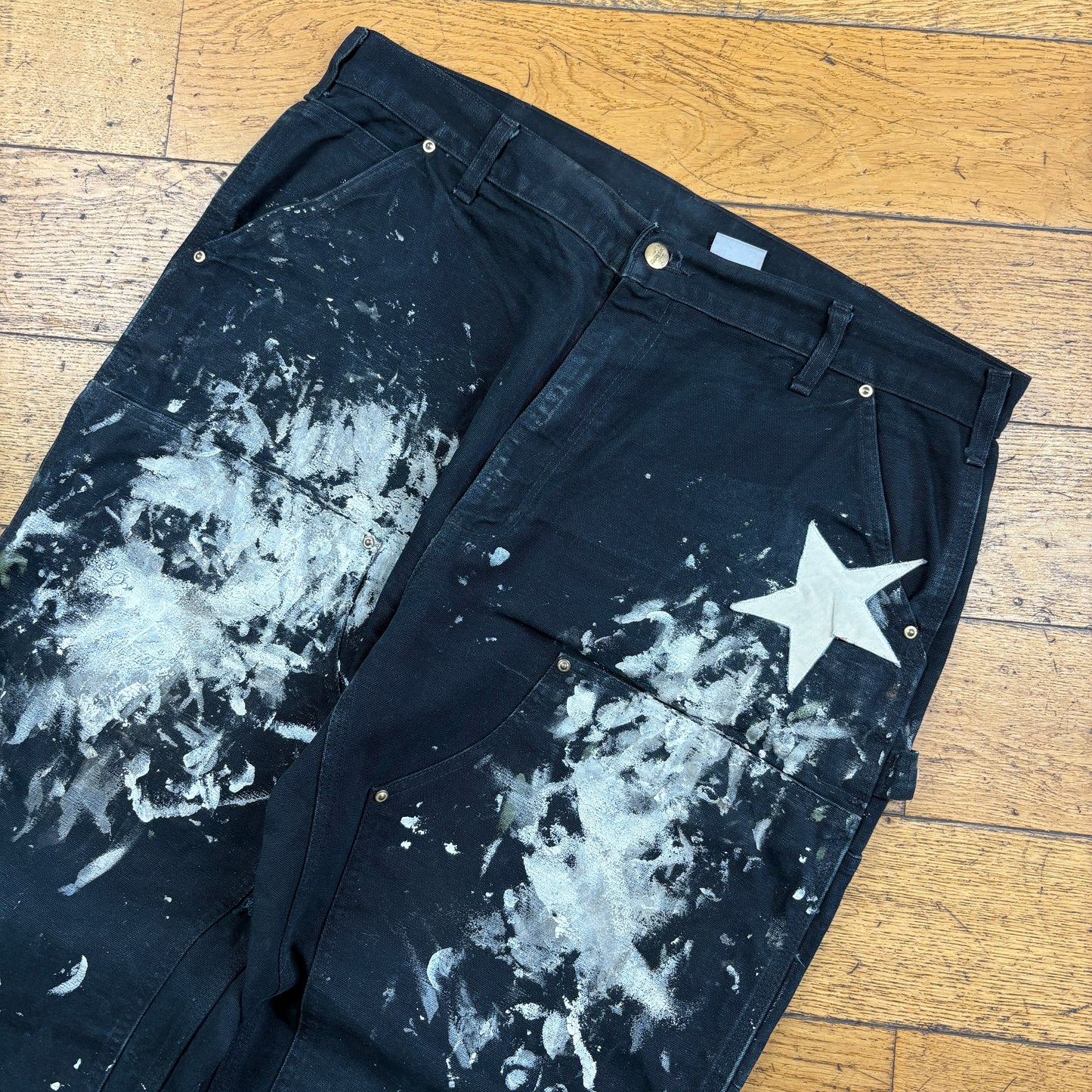 Vintage Carhartt Black Double Knee Workwear Carpenter Baggy Trousers - 38