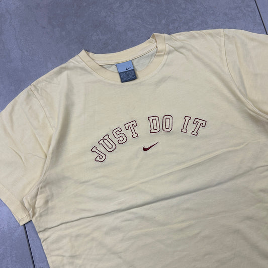 Vintage Nike Yellow Spellout Graphic T-Shirt - M