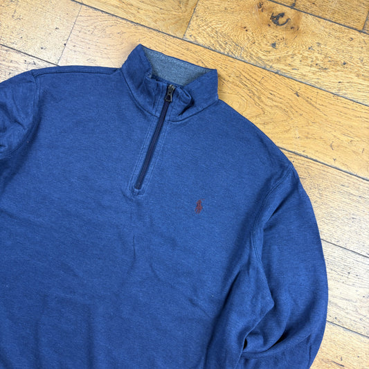 Vintage Ralph Lauren Blue Quarter Zip Embroidered Sweatshirt - L
