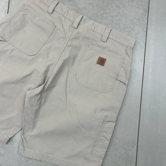 Vintage Carhartt Workwear Baggy Cream Brown Carpenter Shorts - 38