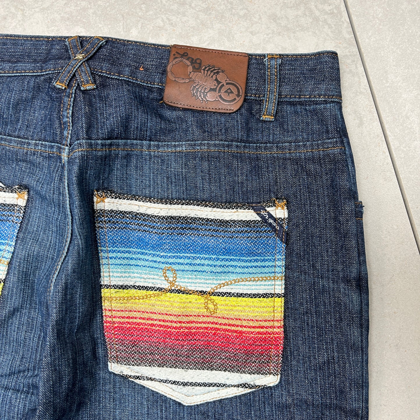 Vintage Embroidered LRG Hip Hop Baggy Blue Jeans - 36