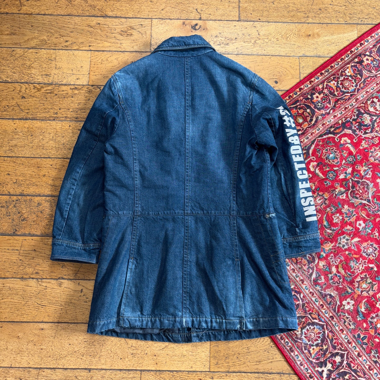 Vintage Armani Jeans Blue Denim Overcoat Chore Parka Workwear Trench Jacket - S