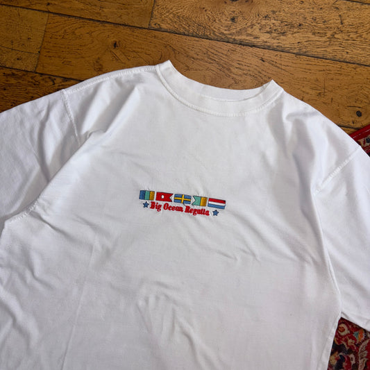 Vintage White Sailing Regatta Embroidered Graphic T-Shirt - XL