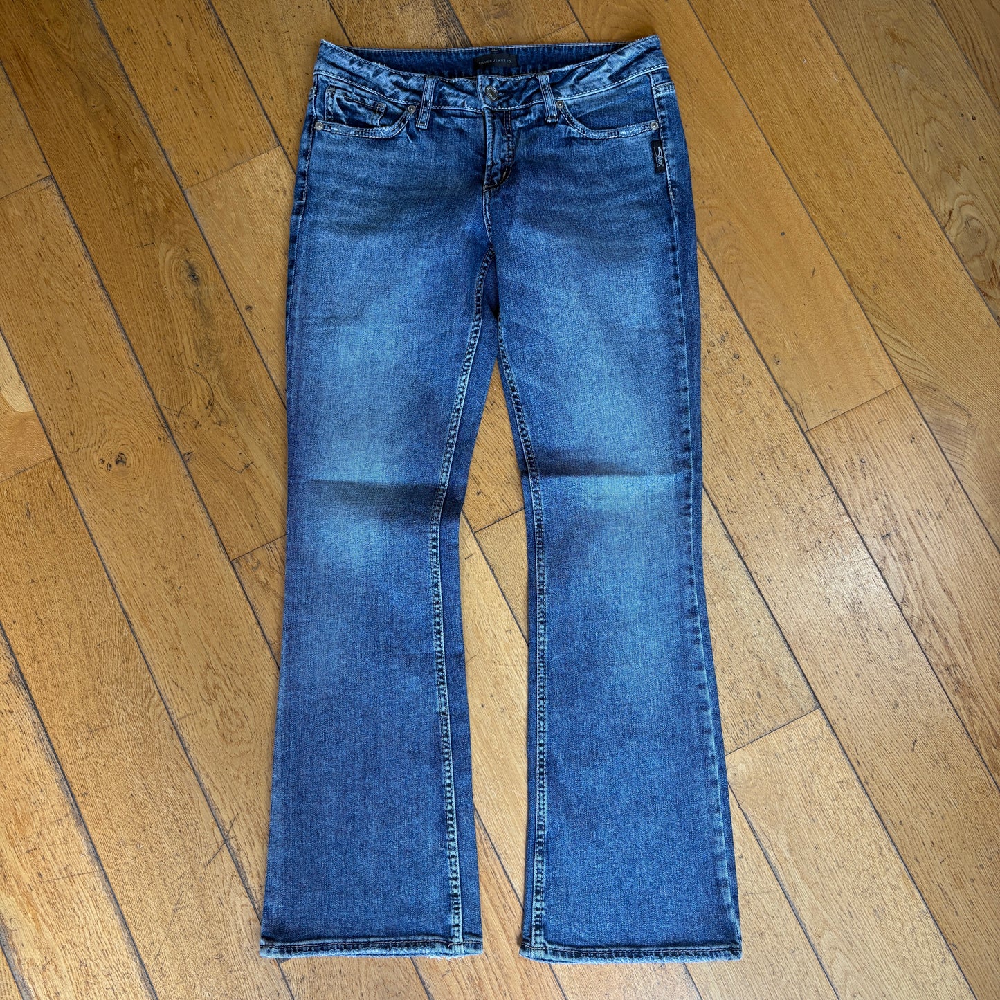Vintage Silver Jeans Y2K Flared Bootcut Blue Embroidered Hip Hop Jeans - Size 12