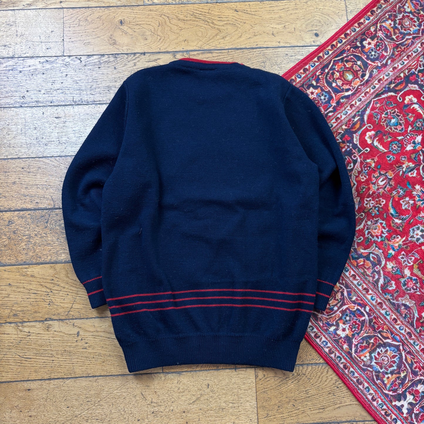 Vintage Navy Embroidered Tennis Chunky Knit Jumper - S