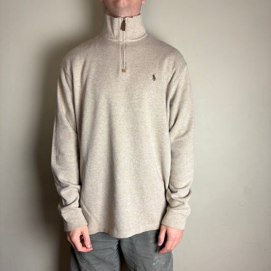 Vintage Ralph LAuren Cream Quarter Zip Knit Jumper - XL