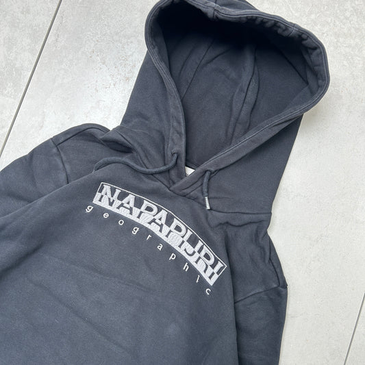 Vintage Napapijri Black Embroidered Hoodie Sweatshirt - M