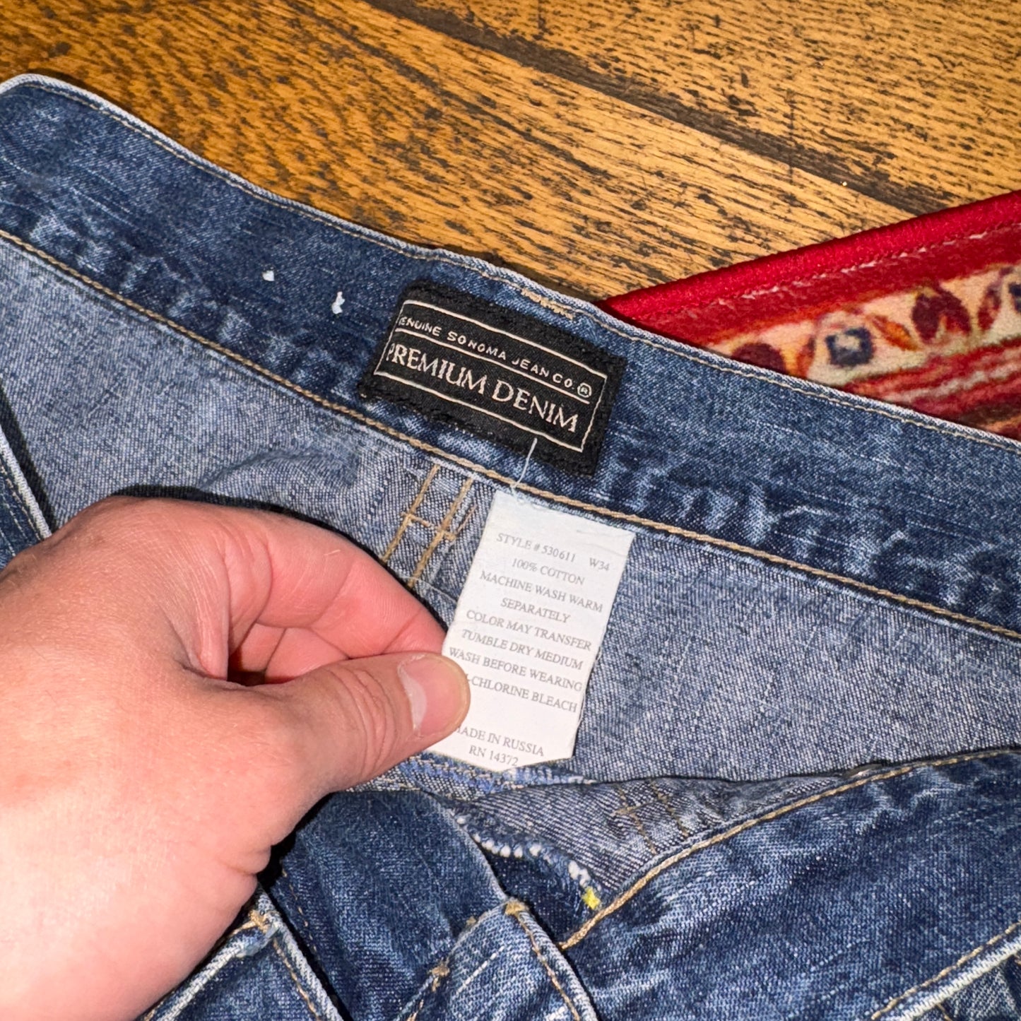 Vintage Sonoma Blue Embroidered Y2K Hip Hop Baggy Jeans Shorts Jorts - 34