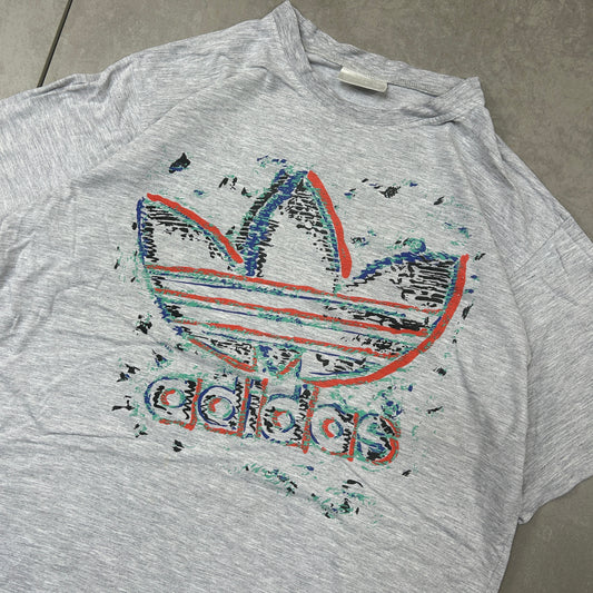 Vintage 80s Adidas Grey Single Stitch Graphic T-Shirt - L