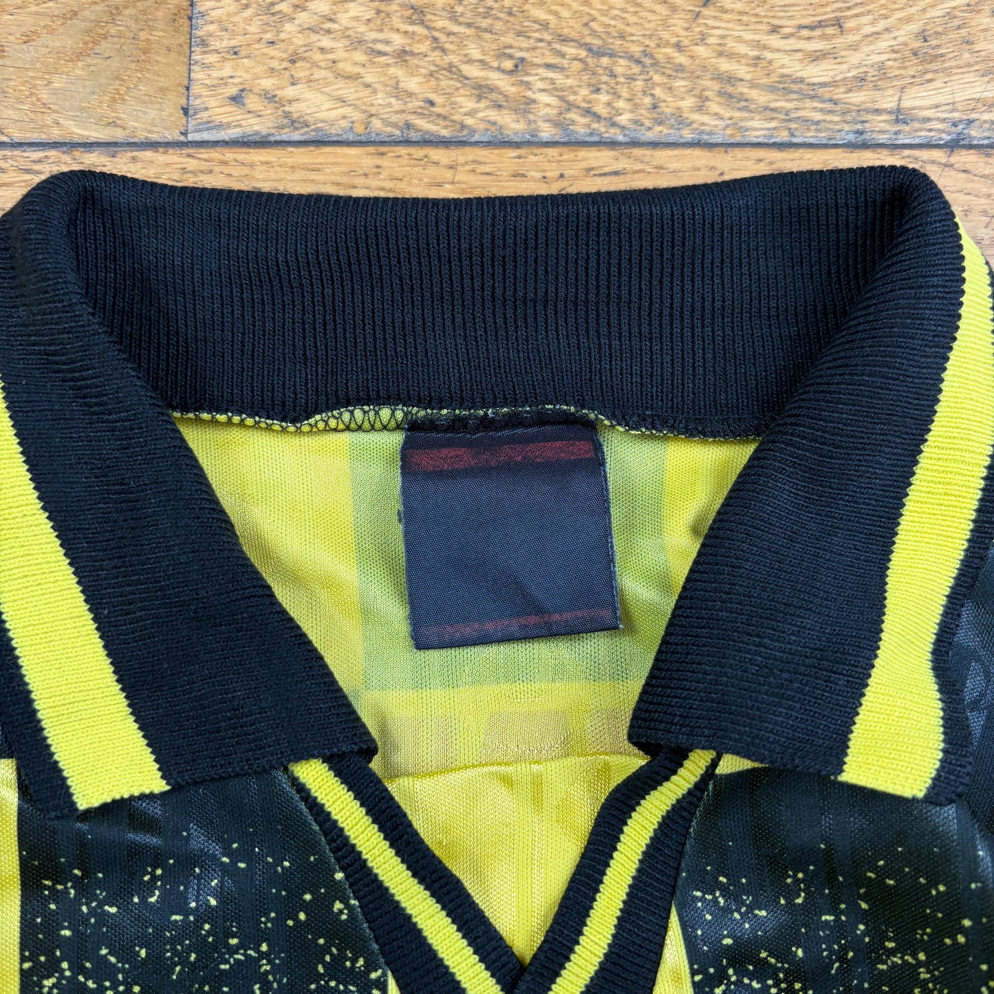 Vintage Yellow Long Sleeve Football Wavy Polo Rugby T-Shirt - L