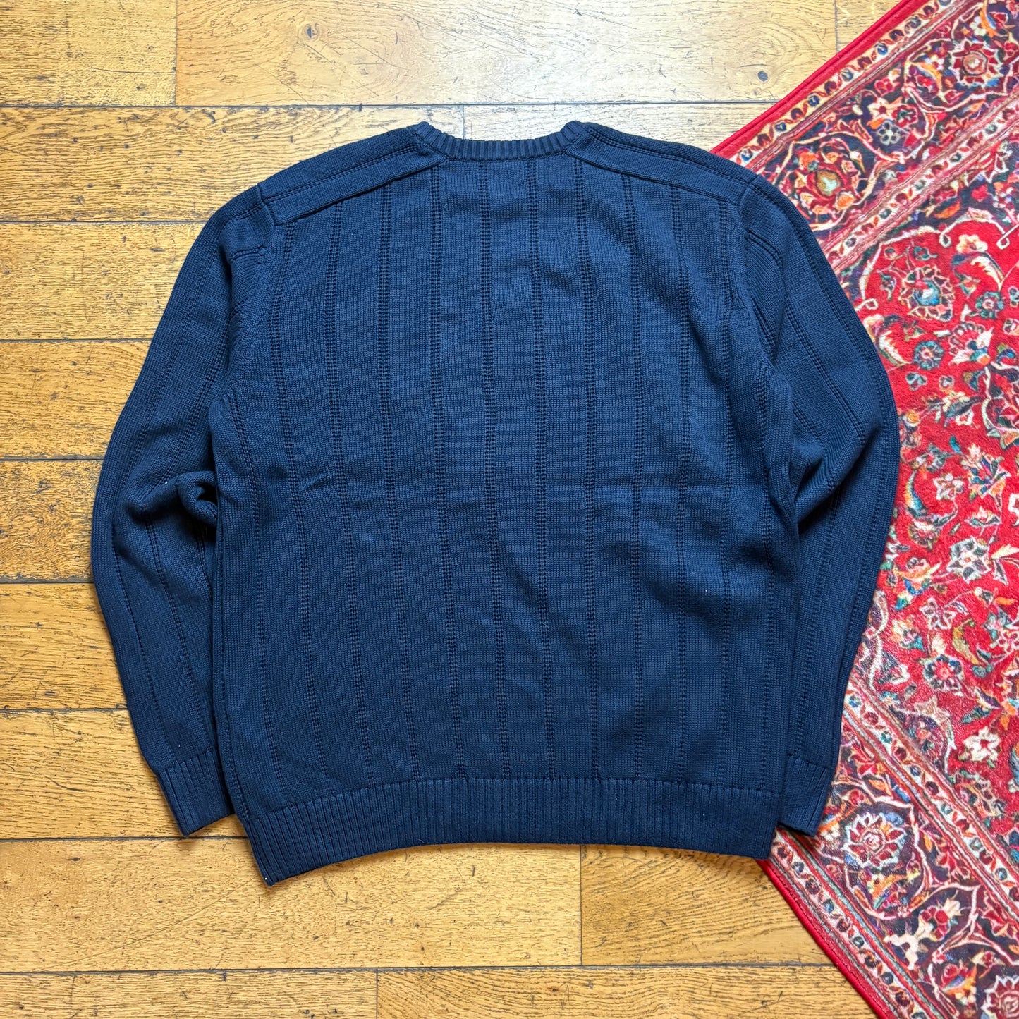 Vintage Nautica Navy Cable Ribbed Knit Jumper - XL