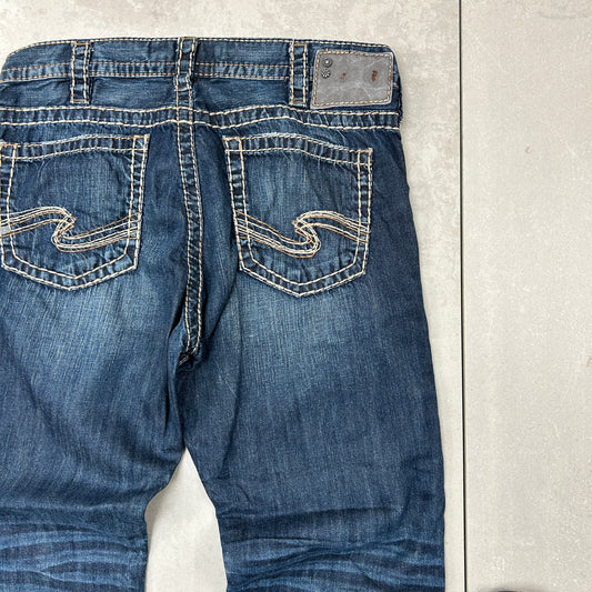 Vintage Embroidered Hip Hop Baggy Blue Jeans - 32