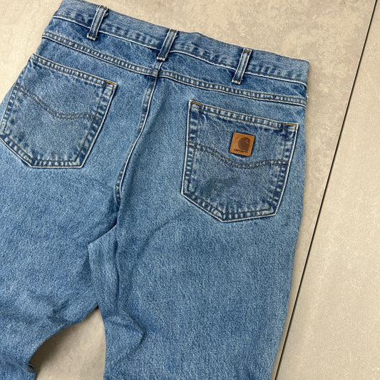 Vintage Carhartt Workwear Carpenter Baggy Blue Jeans - 33