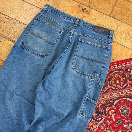 Vintage Blue Embroidered Y2K Hip Hop Carpenter Baggy Jeans - 34