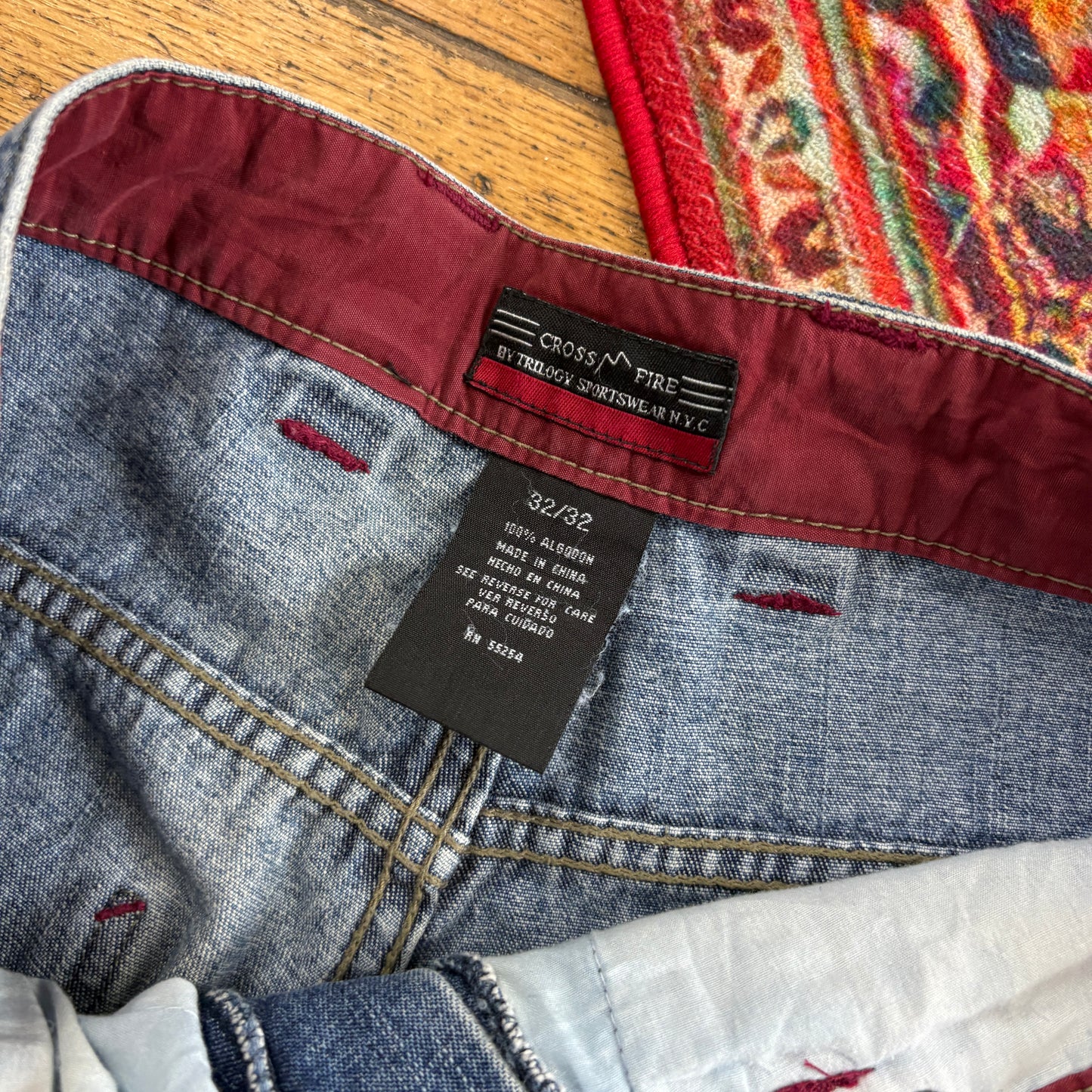 Vintage Crossfire Cargo Carpenter Blue Embroidered Y2K Hip Hop Baggy Jeans - 32
