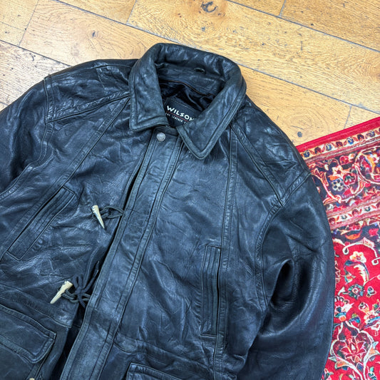 Vintage Black Trench Leather Jacket - L