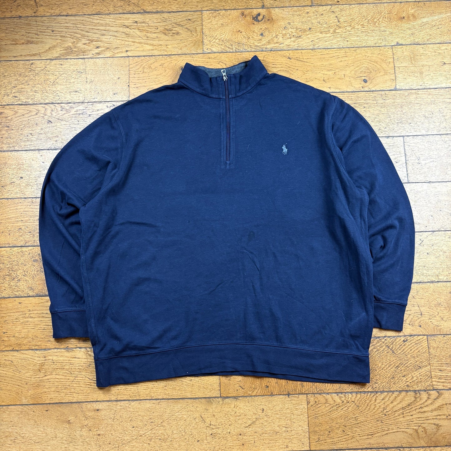 Vintage Ralph Lauren Navy Quarter Zip Embroidered Sweatshirt - XXXL