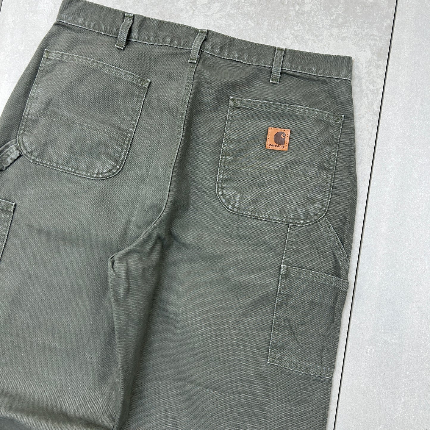 Vintage Carhartt Green Khaki Workwear Carpenter Baggy Trousers - 36