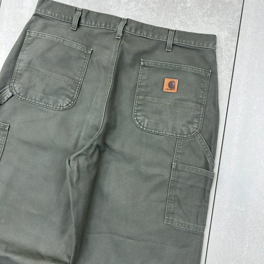 Vintage Carhartt Green Khaki Workwear Carpenter Baggy Trousers - 36