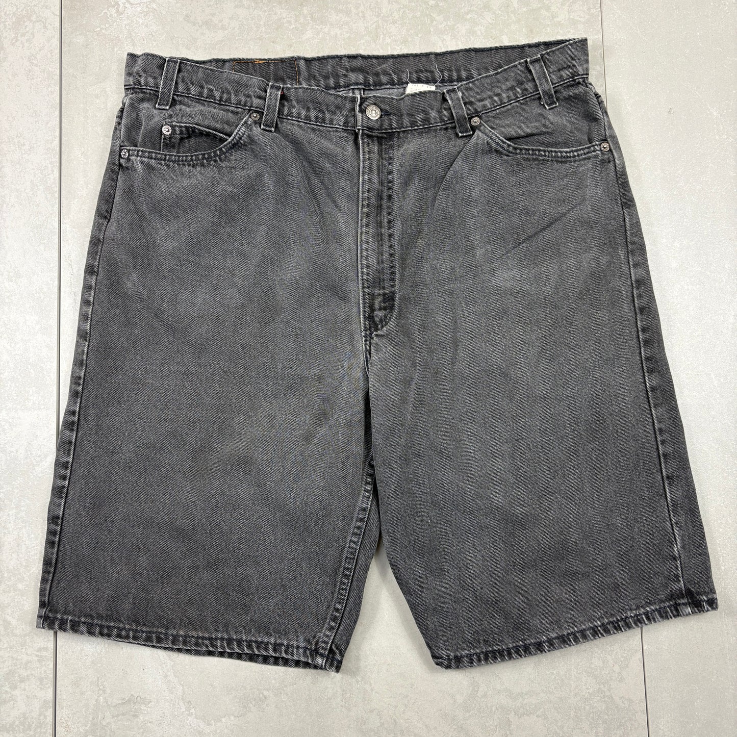Vintage Levis 550 Black Orange Tab Baggy Denim Shorts - 40