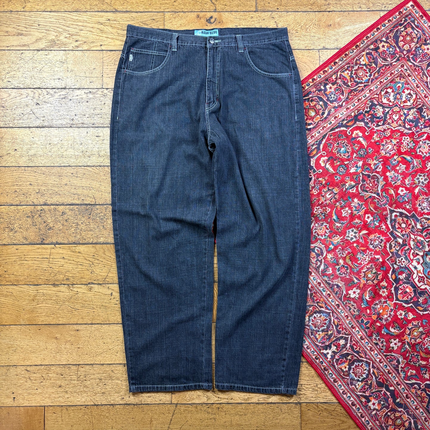 Vintage Grey Embroidered Y2K Hip Hop Baggy Jeans - 42