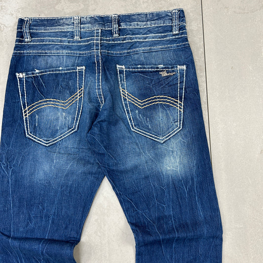 Vintage Embroidered Hip Hop Straight Blue Jeans - 33