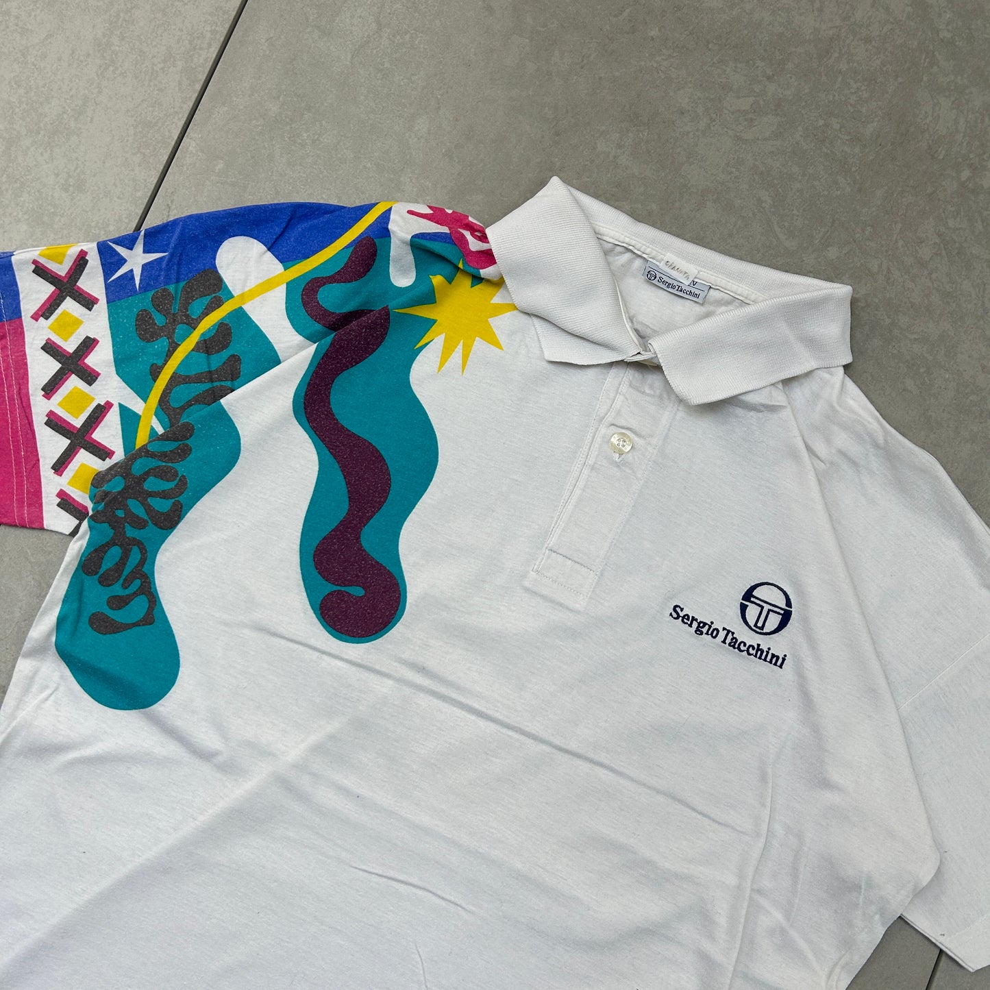 Vintage Sergio Tacchini White Embroidered Polo Shirt - S
