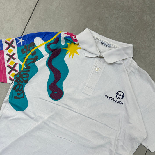 Vintage Sergio Tacchini White Embroidered Polo Shirt - S