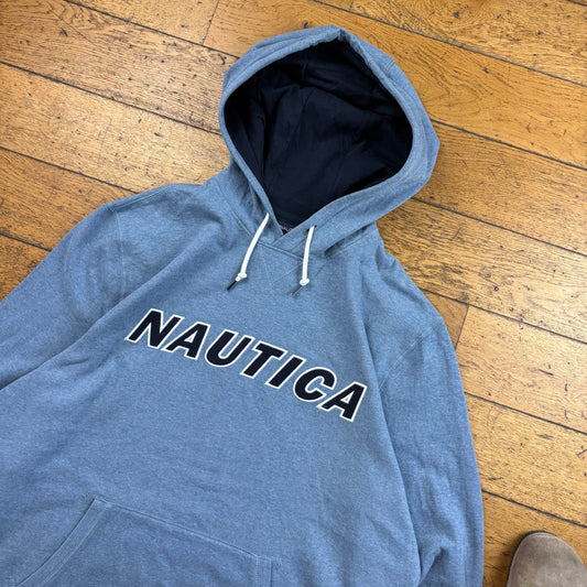 Vintage Nautica Blue Embroidered Hoodie Sweatshirt - XXL