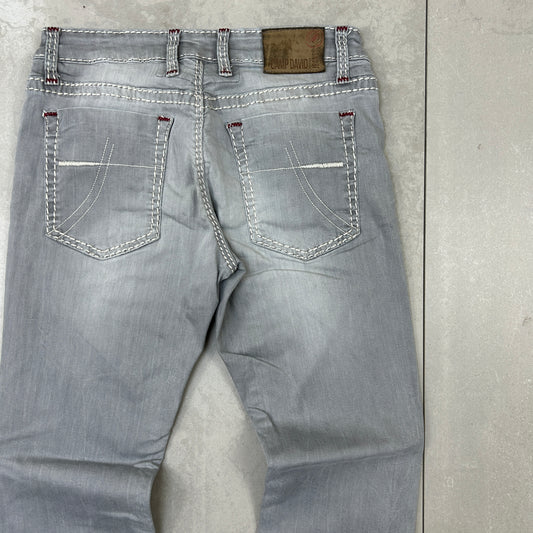 Vintage Embroidered Hip Hop Straight Grey Jeans - 31