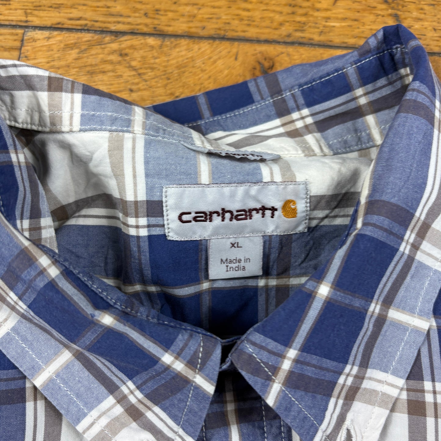 Vintage Carhartt Blue Check Short Sleeve Shirt - XL