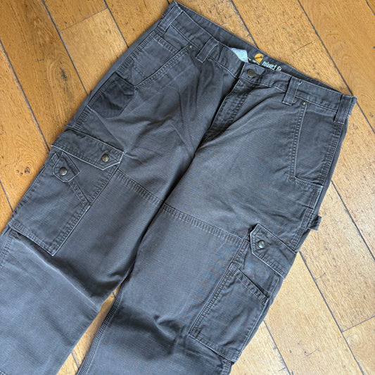 Vintage Carhartt Brown Grey Double Knee Workwear Carpenter Baggy Trousers - 36