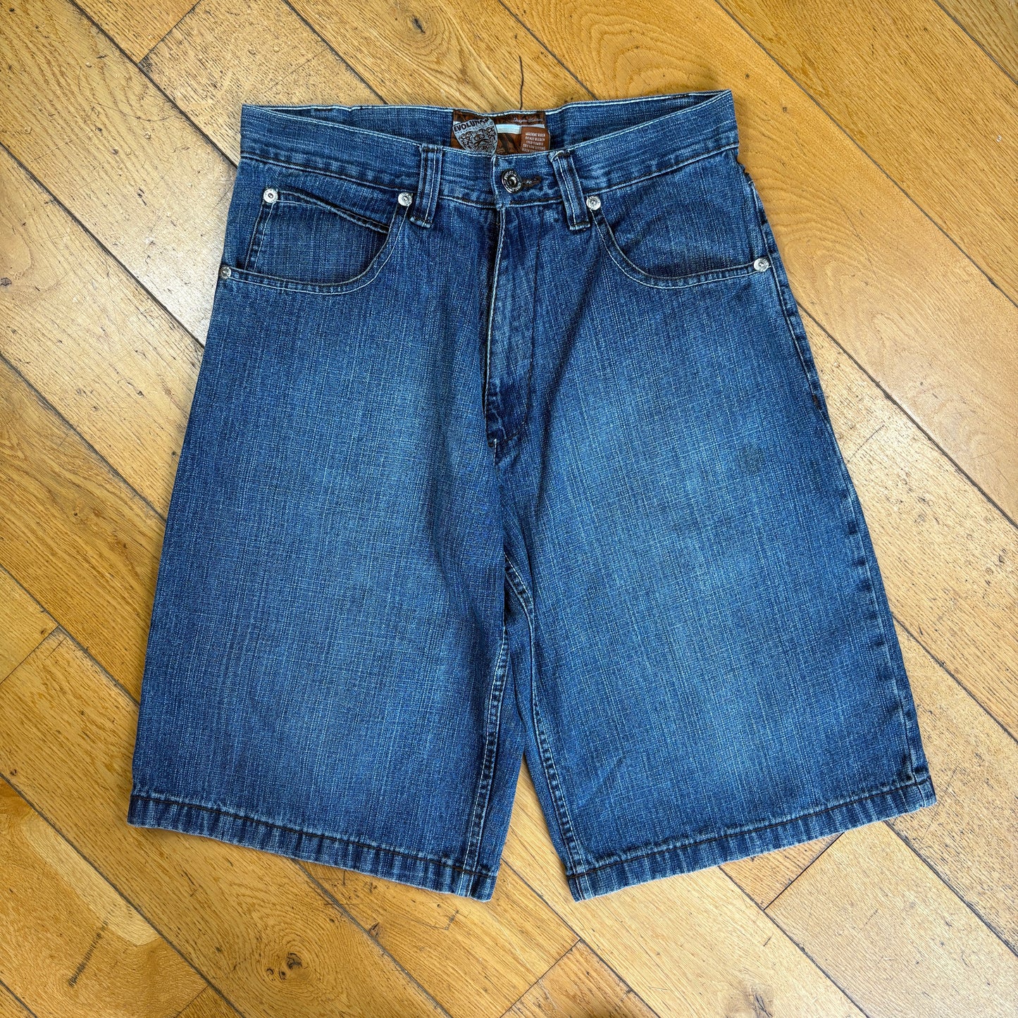 Vintage Evolution in Design Embroidered Hip Hop Blue Baggy Shorts Jorts - 32