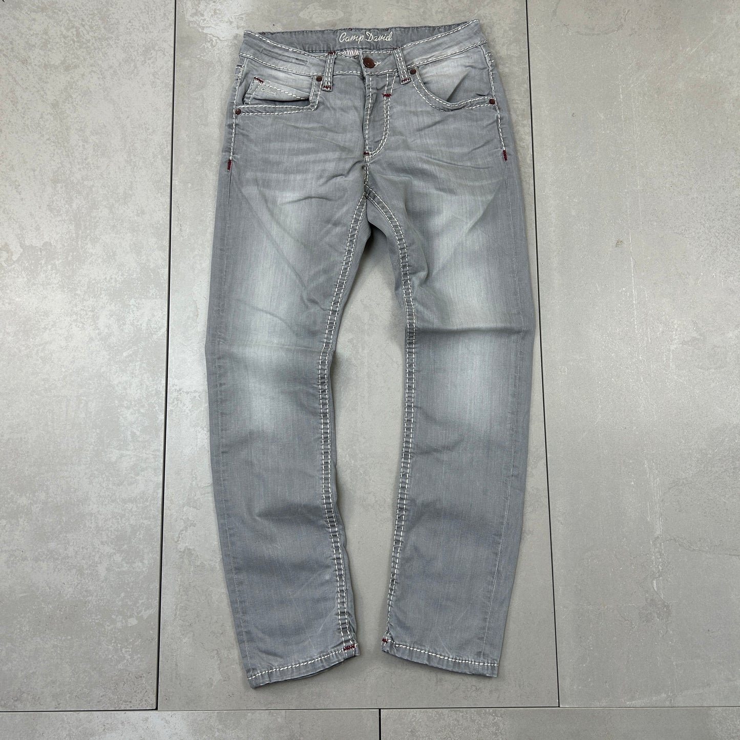 Vintage Embroidered Hip Hop Straight Grey Jeans - 31