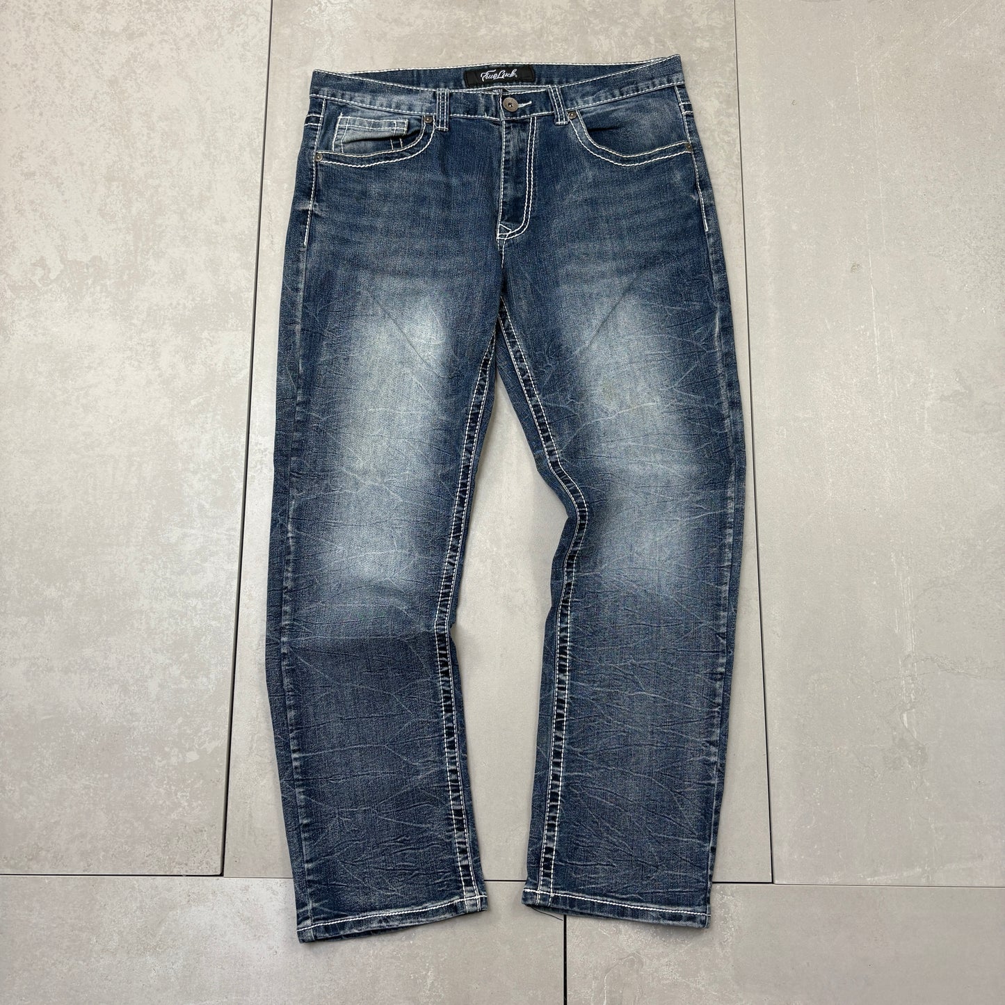 Vintage Embroidered Hip Hop Blue Straight Jeans - 36