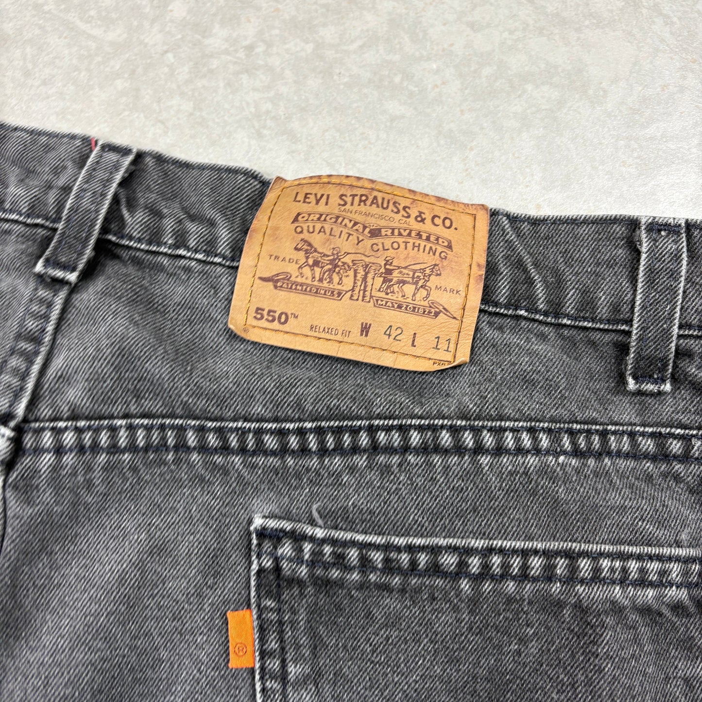 Vintage Levis 550 Black Orange Tab Baggy Denim Shorts - 40