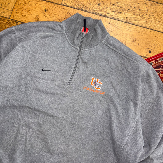 Vintage 90s Nike Swoosh Grey Zip College Varsity Embroidered Sweatshirt - XL