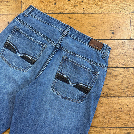 Vintage Embroidered Blue Hip Hop Baggy Shorts Jorts - 34