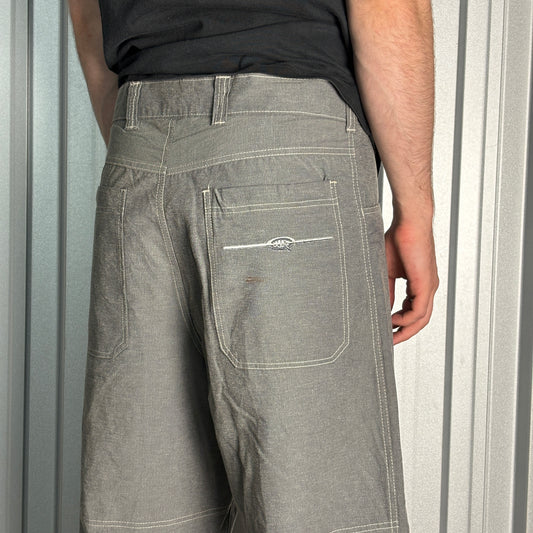 Wave Rave Grey Embroidered Japanese Denim Hip Hop Y2K Baggy Jeans - 34S