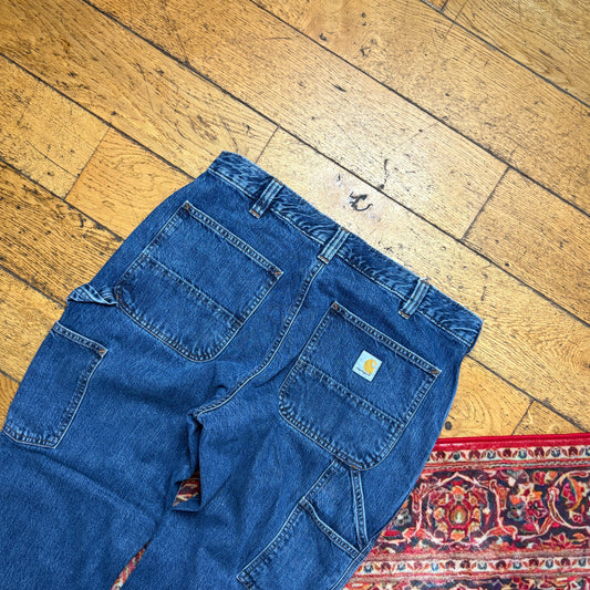 Vintage Carhartt Workwear Carpenter Baggy Blue Jeans - 33S