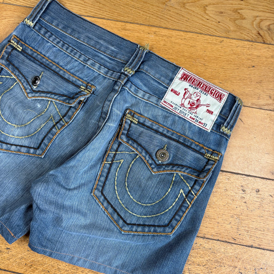 Vintage True Religion Blue Embroidered Y2K Shorts Jorts - 34