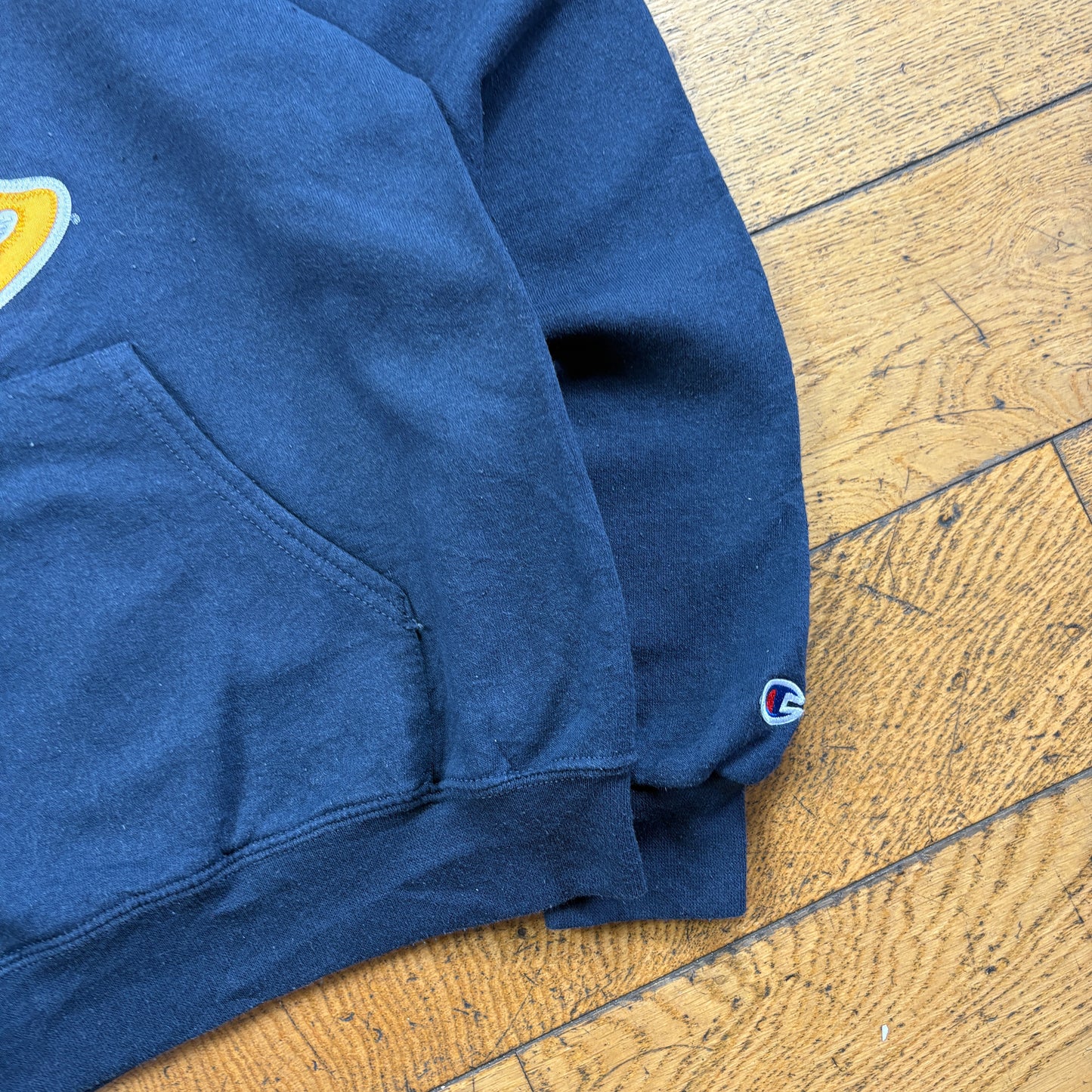 Vintage Champion Navy College Embroidered Hoodie Sweatshirt - S