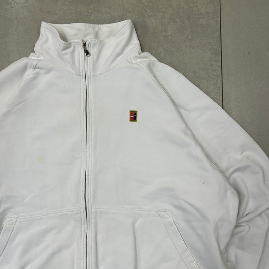 Vintage 90s Nike Court White Embroidered Zip Sweatshirt - XL